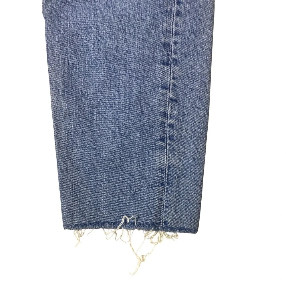 Zara High Waisted Straight‎ Leg Jeans Medium Wash Blue Raw Hem Size 6 Streetwear